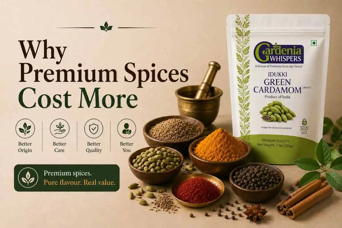 Premium spices with whole cardamom, turmeric, pepper and saffron