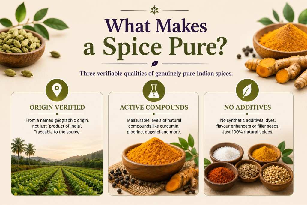 Pure Indian spices explained with origin verification, active compounds and no additives